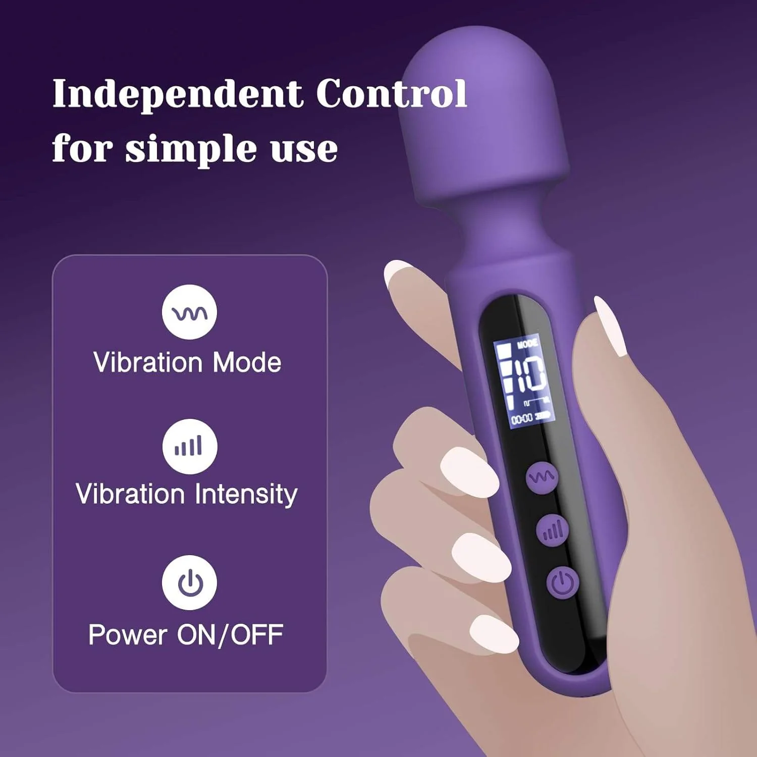 Wand Vibrator Kit for Couples Sex Toys with Travel Bag, 3 Attachments for Clit, G-Spot & Glans, LCD Display, 10 Patterns & 4 Speeds, Silicone Massager - Image 3
