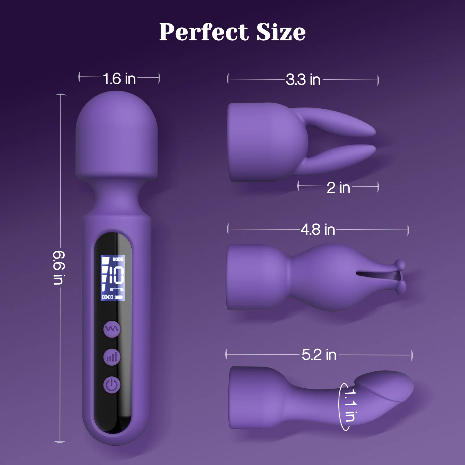Wand Vibrator Kits, Couple Adult Sex Toys with 3 Attachments for Clit, G Spot, Glans, Clitoral Stimulator Vibrating Realistic Dildo with LCD Display, 10 Patterns 4 Speeds Massage Kits - Image 4